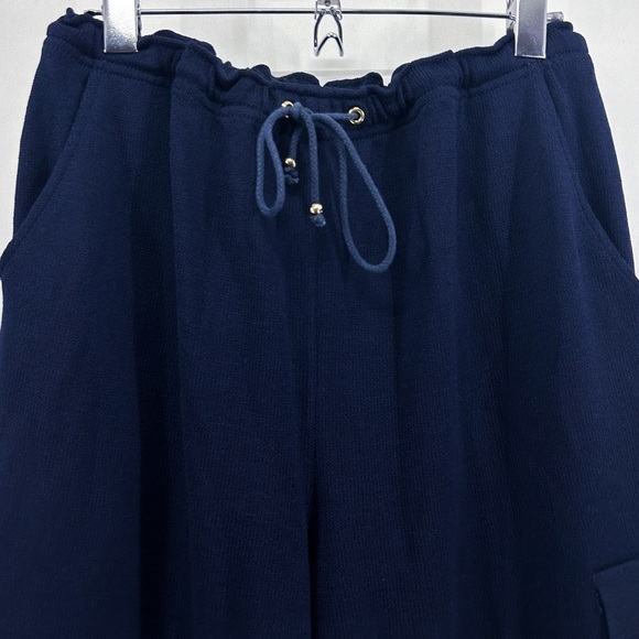 St. John Sport Navy Santa Knit Wide Leg High Waist Joggers Wool Medium - Picture 3 of 7